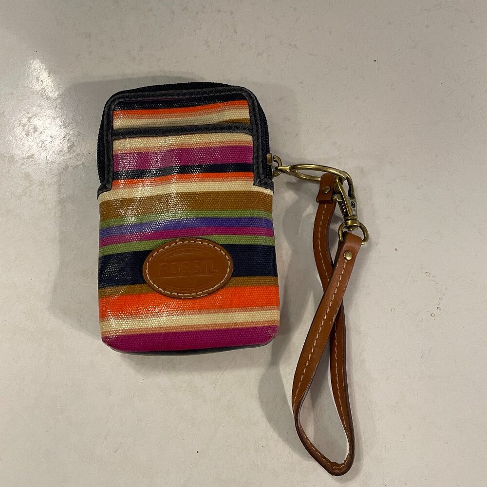 FOSSIL Waxed Canvas Multicolor Striped Wristlet Wallet